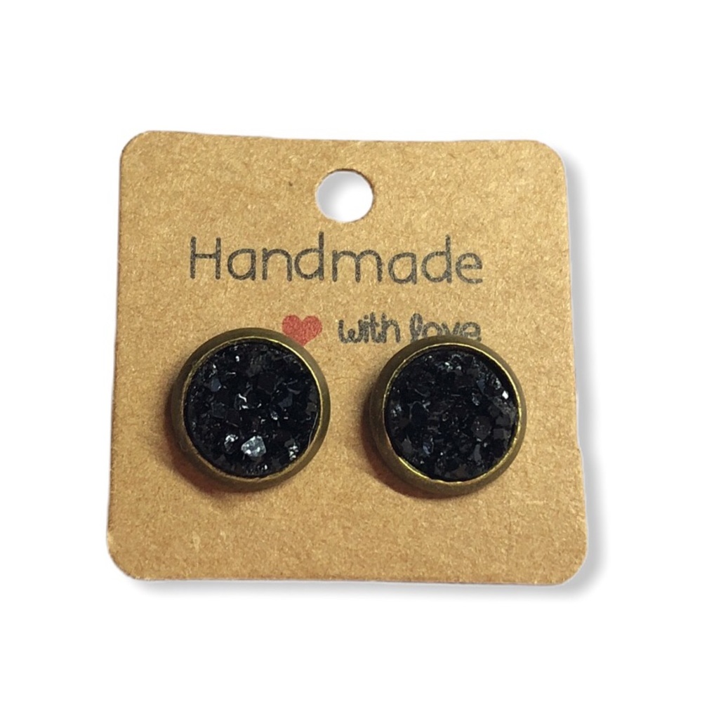 Chunky Black Druzy Bronze Stud Earrings! - Picture 2 of 16